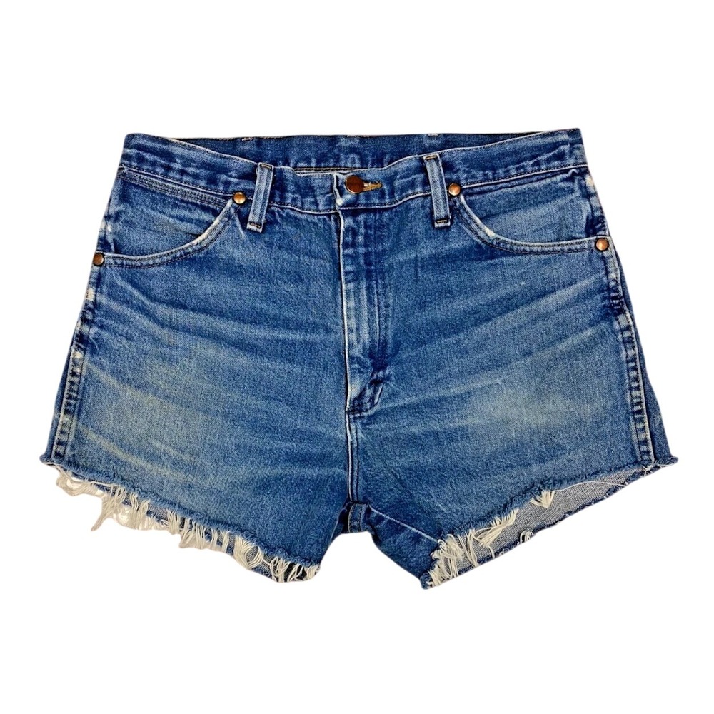 Vtg Women's WRANGLER Jean‎ Short Cut Off Rigid Cotton Denim 31" Waist Distressed